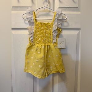 Yellow Baby Romper with White Floral Accents